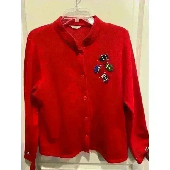 Vintage Christopher & Banks Women's Christmas Holiday Mittens Cardigan - Picture 1 of 4
